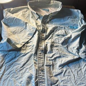 Tuna Mens Vented Button Down Fishing Shirt Color Blue Size 3XL